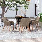 vidaXL 5 pcs conjunto de jantar p/ jardim c/ almofadões castanho