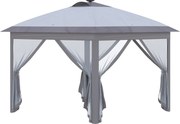 Outsunny 3,3 x 3,3 m Pavilhão dobrável com iluminação LED, cortinas de malha, bolsa de transporte, Cinza | Aosom Portugal
