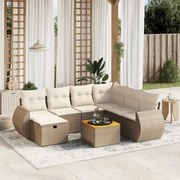 vidaXL 8 pcs conjunto de sofás p/ jardim com almofadões vime PE bege