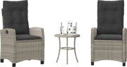 vidaXL 3 pcs conjunto bistrô com almofadões vime PE cinzento claro