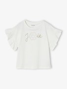 T-shirt de cerimónia com flor em relevo e letras com purpurinas, para menina branco