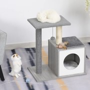 Árvore para gatos com postes para arranhar caverna almofadas removíveis bola 59x39x62 cinza