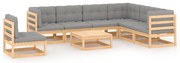 8 pcs conjunto lounge de jardim c/ almofadões pinho maciço
