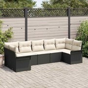 vidaXL Conjunto de Sofá de Jardim de 7 peças da com almofadas em rattan sintético preto.