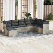 vidaXL 8 pcs conj. sofás jardim c/ almofadões vime PE cinzento-claro