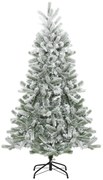 HOMCOM Árvore de Natal Nevada Artificial 150cm com 521 Ramos PVC e PE Base Dobrável e Suporte de Metal Decoração de Natal para Interiores Ø90x150cm Verde e Branco