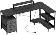 HOMCOM Mesa em forma de L, escrivaninha de canto reversível com gavetas e prateleiras, 170 cm, Preto | Aosom Portugal