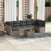vidaXL 8 pcs conjunto sofás de jardim c/ almofadões vime PE cinzento