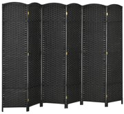 HOMCOM Biombo de 6 Painéis Separador de Ambientes Dobrável 240x170 cm para Sala de Estar Dormitório Escritório Preto | Aosom Portugal