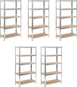 vidaXL Estantes 5 prateleiras 5 pcs derivados de madeira/aço prateado