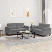 2 pcs conj. sofás c/ almofadões tecido microfibra cinza-escuro