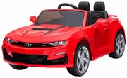 Carro elétrico para Crianças Chevrolet Camaro, licença original, bateria 12V, portas que abrem, assento em couro artificial, motor 2x 35W, luzes LED,