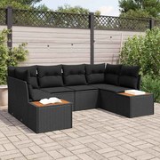 vidaXL Conjunto de Sofá de Jardim de 6 Peças com Almofadas Preto Rattan