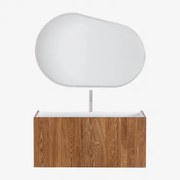 Conjunto De Móvel De Casa De Banho Suspenso Em Madeira Com Lavatório Integrado Fiore Castanho Fresno & Oval Led E Anti-embaciamento 120x80 Cm - Sklum