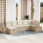vidaXL Conjunto de sofá de jardim com 7 peças e almofadas bege em rattan sintético