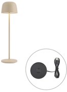 Candeeiro de mesa bege com LED recarregável com estação de carregamento IP65 - Raika