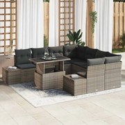 vidaXL Conjunto de Sofá de Jardim de 9 Peças com Almofadas Cinzas em Rattan Sintético