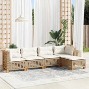 vidaXL 5 pcs conjunto de sofás p/ jardim com almofadões vime PE bege