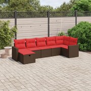 vidaXL 7 pcs conjunto de sofás jardim c/ almofadões vime PE castanho