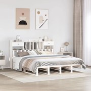 vidaXL Cama com estante sem colchão 200x200 cm pinho maciço branco