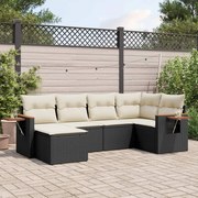 vidaXL 6 pcs conjunto sofás de jardim c/ almofadões vime PE preto