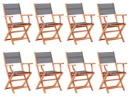 vidaXL Cadeiras jardim dobráveis 8pcs eucalipto maciço/textilene cinza