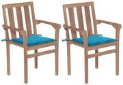 Cadeiras de jardim c/ almofadões azul 2 pcs teca maciça