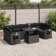 vidaXL 8 pcs conjunto sofás de jardim com almofadões vime PE preto