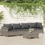 5 pcs conjunto lounge de jardim c/ almofadões vime PE cinzento