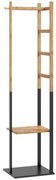 HOMCOM Cabide de Pé de Bambu com 2 Prateleiras 2 Ganchos 5 Barras e Estrutura de Aço 46x28,5x153,5 cm Madeira e Preto | Aosom Portugal