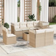vidaXL 9 pcs conjunto de sofás p/ jardim com almofadões vime PE bege
