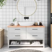 vidaXL Bancada p/ WC 140x30x(2-4) cm madeira maciça tratada castanho