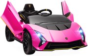 AIYAPLAY Carro Elétrico para Crianças Lamborghini 12V Controlo Remoto Faróis Buzina Arranque Lento e Música MP3 114,5x64x45,5 cm Rosa