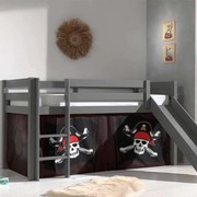 Cama alta de Criança PINO 90 x 200 cm + estrado + escada + escorrega + cortina Piratas das Caraíbas Cinzenta