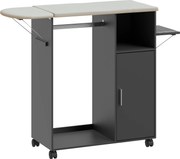 HOMCOM Móvel com Tábua de Passar com Superfície Efeito Linho, 3 Prateleiras em Cubo e Guia, 127x42.5x99 cm, Preto | Aosom Portugal