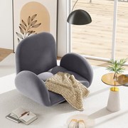 Cadeira de chão giratória com esponja dobrável com encosto ajustável e apoios de braços Cadeira de braços Reclinável Cinzento