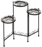 Outsunny Suporte de Metal para Plantas Dobrável Suporte para Flores com 3 Prateleiras com Bordas de Azulejo 60x22x65cm Preto | Aosom Portugal