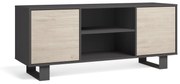 Móvel de TV 140 com 2 portas, sala de estar/jantar, modelo WIND, estrutura cor Cinza Antracite, portas cor Carvalho, medidas 137x40x57cm de altura.