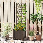Floreira Elevada com Treliça 80 x 40 x 140 cm com Auto-Regulação para Plantas Trepadeiras, Flores e Vegetais de Raízes Profundas Café