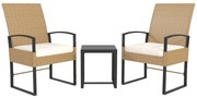 Outsunny Conjunto de Jardim de 3 Peças com 2 Cadeiras e Mesa de Vime com Encosto Ajustável e Bancada de Vidro Bege e Branco | Aosom Portugal