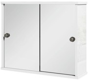 kleankin Armário Casa de Banho com Espelho Prateleira Ajustável e Porta de Correr Dupla com Espelho 55x15x45 cm Branco Brilhante