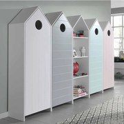 Conjunto 4 armarios Guarda Roupa infantil + estante infantil coleção CASAMI Rosa, Cinza, Verde e Branco