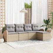 vidaXL Conjunto de Sofá de Jardim com 5 Peças e Almofadas Bege em Rattan Sintético