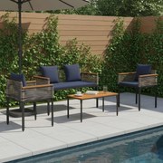 vidaXL Conjunto de Móveis para Exterior 4 pcs Cinza e Azul Marinho