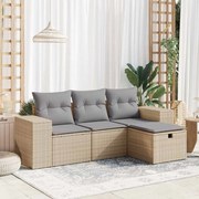 vidaXL 4 pcs conjunto de sofás para jardim c/ almofadões vime PE bege