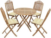 vidaXL 5 pcs conj. de jantar dobrável c/ almofadões p/ exterior bambu