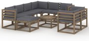 10 pcs conjunto lounge p/ jardim c/ almofadões antracite