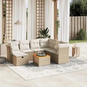 vidaXL 8 pcs conjunto de sofás p/ jardim com almofadões vime PE bege