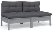vidaXL Sofá de jardim 2 lugares com almofadões pinho maciço cinzento