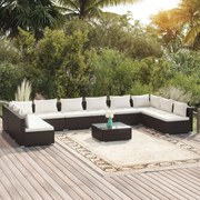 vidaXL 11 pcs conjunto lounge de jardim c/ almofadões vime PE preto